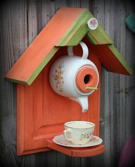 bird house out of metal tea pot onplate with spoon|Amazon.com: Teapot Birdhouse.